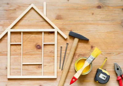 home renovation construction diy abstract background tools wooden board closeup 140640845